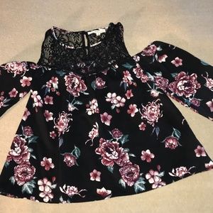 Cold Shoulder Blouse - Black Floral